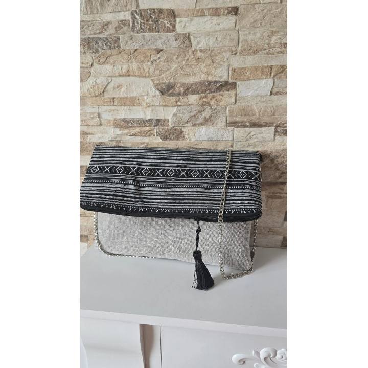 Bolso Clutch Gris Negro