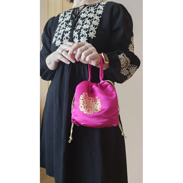 Bolso bombonera Fucsia y Dorado