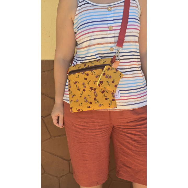 Riñonera floral mostaza + monedero