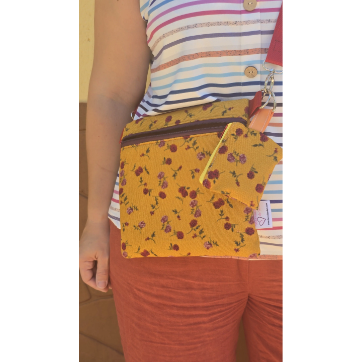 Riñonera floral mostaza + monedero